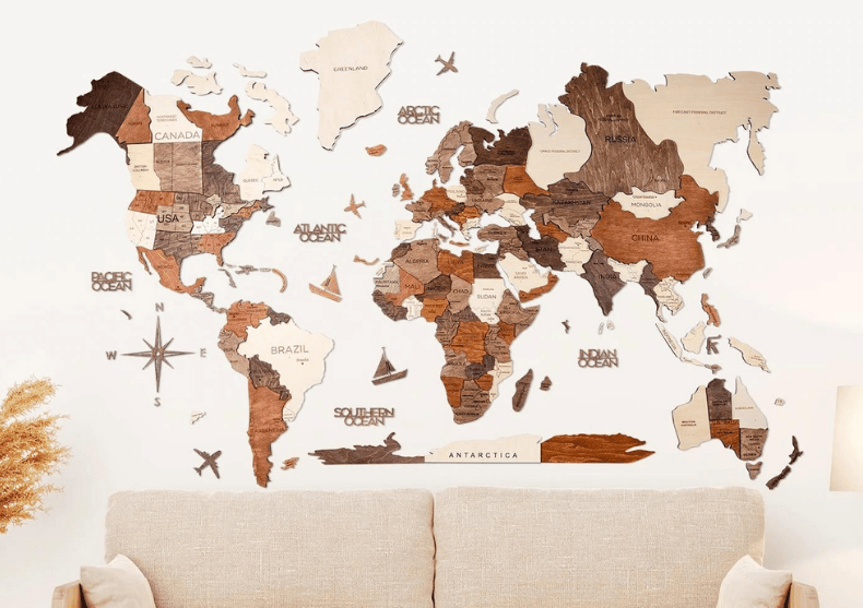 Harta lumii lemn 3D Multicolor - Jurnalul suprem de calatorii image